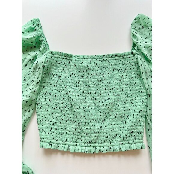 Aritzia LITTLE MOON Gimlet Green Chiffon Smocked Square Neck Blouse, Size S - Picture 7 of 13